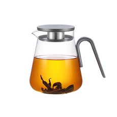 Samadoyo 모던 스타일 유리 티포트 필터 알루미늄 컵 뚜껑 600/800ml, 딥 그레이(Deep Grey), 1개, 800ml