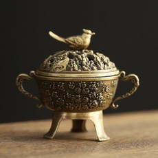 고대 스타일 코끼리 행운의 향로 금속 연꽃 손잡이 향꽂이 요가 명상 홈데코, 1개