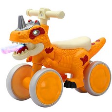 NMM 아기 공룡 밸런스 바이크 1 2 3세 유아용 공룡 라이드 온 장난감 자동차 LED 조명 음악 및 미스트 스프레이 효과가 있는 4륜 보행기 스쿠터 남아 및 여아, Orange