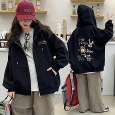 비비키드 초등생 긴팔 상의 레터링 캐릭터 일러스트 페인팅 초중생 주니어 여아 봄 가을 초등생 후드 점퍼 (99193)