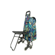 鋐明 座椅摺疊購物車 36L爬梯購物車 保冷防水購物袋, 藍綠