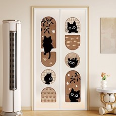 無品牌 EVA 空調遮擋簾 磁吸防蚊門簾 廚房臥室隔斷紗門 防風防塵, EML82081 黑貓日記,寬80高195