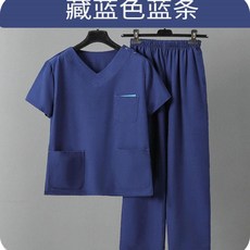 超值 洗手衣長短袖口腔月嫂醫美寵物醫院手術衣刷手服高彈舒適透氣 副廠商品, 1個, V7藏藍色藍條短袖套裝,S, 藏藍色, V7藏藍色藍條短袖套裝