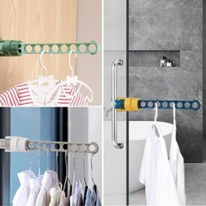 틈새 옷걸이 여행용 접이식 좁은공간 창틀 창문 욕실 선반 좁은 만능 공간활용 수납 행거, 1개, 그린