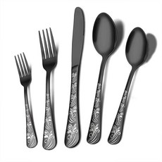 블랙 실버웨어 세트 스테인리스 스틸 플랫웨어 세트 포크 나이프 스푼 거울 광택 식사 기구 내구성 있는 레스토랑 커틀러리 포함 - 식기세척기 사용 가능, 블랙 실버웨어 세트, 스테인리스 스틸 플랫웨어 세트 ,