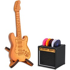 기타 피크 홀더 박스 디스플레이 앰프 스피커 스타일 및 스탠드가 있는 목재 저장 세트 연주자 음악 애호가용, 스피커 픽 홀더 + 나무 픽 박스, 1개