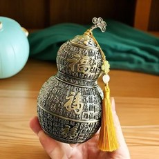 合金葫蘆百福牙籤筒 復古按壓式家用餐廳, 1個, 合金葫蘆百福牙籤筒 帶流蘇
