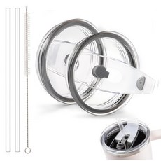 LJL [1+1]스탠리 텀블러 뚜껑 1180ml/887ml/591ml 호환 플립 빨대 디자인 교체용- 빨대 포함, 그레이, 1세트, 887ml