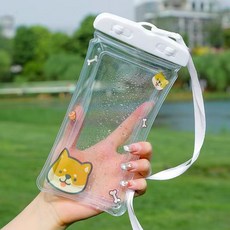 手機防水袋 可觸屏 游泳 漂流 外賣 騎手 專用 潛水 掛繩 掛脖 密封 透明 旅遊, 1個, 卡通氣囊防水袋,顏色隨機  1個裝