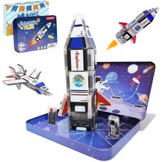 마지노 42PCS 미니 마그네틱 타일 우주 로켓 여행 세트 언 박스 STEM 교육용 빌딩 블록 38세 용 건설 장난감 소년소녀 창작 선물, Military Base
