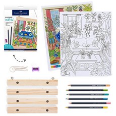 Faber-Castell 숫자별 색상 벽 아트: 식물 방 - 성인 예술 및 공예 성인용 색칠용 색연필 성인용 숫자별 색상