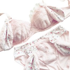 여자 2Pcs 모피 브래지어와 팬티 세트 큰 눈 토끼 플러시 브래지어 속옷 만화 애니메이션 란제리 만화 비키니 세트, 분홍색, M