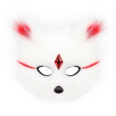 狐狸毛絨 cosplay 舞會半臉面具, 白紅色, 1個