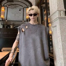 美式高街潮牌 破洞無袖T恤