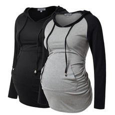 GINKANA 임산부 후디 긴소매 셔츠 캐주얼 임산부 상의 임산부 스웨트셔츠 캐주얼 의류 Gery With Black+Black XXL