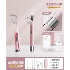 發光可視掏挖耳朵套裝 兒童挖耳勺 寶寶專用挖耳勺 LED照明安全掏耳神器, 2件套-少女粉【軟耳勺+耳銀】雙色光源, 1個