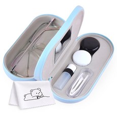 로앤제이 안경 렌즈 일체형 겸용 듀얼 수납 케이스 여행용 휴대용 보관함 블랙, 1개, 스카이