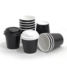 4온스 단열 엠보싱 에스프레소 삼중종이컵 레더블랙 + 뚜껑 화이트 100개세트, 1개, 100개입