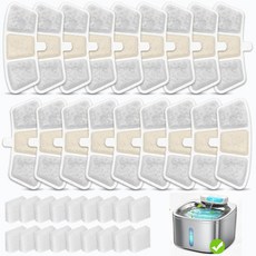 OUPUSES 24팩 PW04 3.5L 무선 반려동물 분수 필터 경수용 석회질 및 나쁜 맛 감소 Oneisall 고양이 디스펜서와 호환 오래 지속되는 교체 필터 3252, 24filtes+24sponges