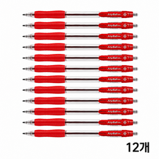동아 애니볼 501 노크식 볼펜, 12개, 1.6mm-빨강