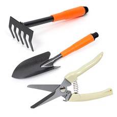 E.T.SHOP 모종삽+오발 갈퀴+원예가위 롱타입 세트 / 원예용품 원예도구 원예도구세트 해루질 해루질장비 갯벌체험 체험학습 삽 꽃삽 모종삽 미니삽 갈퀴 갯벌갈퀴 꽃가위 전정가위, 1세트