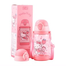C&Z Hello Kitty兒童水壺 雙蓋Tritan材質背帶水壺, Pink, 1個, 520ml