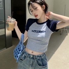 20대 30대 여자 외출 골지 나그랑 짧은 크롭 반팔티