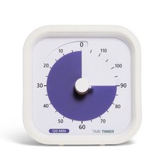 TIME TIMER 120분 MOD 교육용 에디션 - 데스크톱 소프트웨어가 있는 시각적 타이머 교실 학습 테스트 학습 도구 및 사무실 회의용 조용한 작동 (화이트 120분), 3.5" x 3.5", 1개