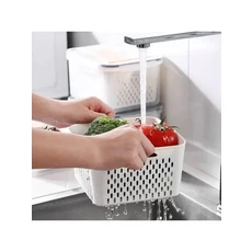 배수 바구니가 있는 다용도 냉장고 보관 용기 야채용 크리스퍼 상자, 850ML, WHITE