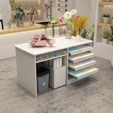꽃집 작업대 꽃포장 테이블 작업다이 용 블랙 선반 원예 120x60x80cm 공방, D_화이트 스톤무늬 책상 직접설치