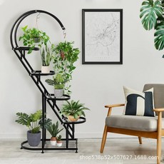 5層心形金屬植物架 落地花架 花盆架, 黑色（單個）