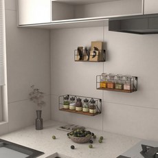 Olivet 벽걸이형 수납 선반 원목 벽걸이 선반 다기능 수납 선반, 3단, 갈색