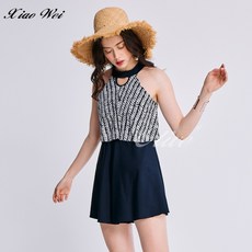 MIT聖手品牌 黑白幾何圖 線條美背 時尚連身褲裙泳裝