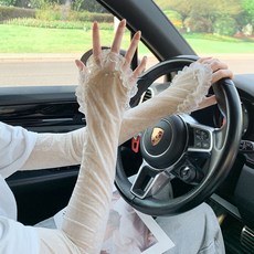 XY 夏季蕾絲溫柔僊女風防曬冰袖薄款開車戶外防曬寬鬆護袖女冰絲袖套