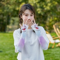 防曬袖套 網紅防曬防蚊手袖護臂冰絲袖套女可愛冰手臂袖手套開車袖子泫雅風, 漫畫-漸變淺紫, 1個