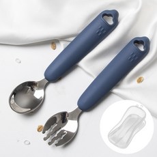韓系兒童叉勺組 316不鏽鋼 附收納盒, 韓系叉勺組－藍色, 1個