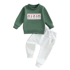 Nyapruwe 유아 남아 여아 크리스마스 의상 유아 크리스마스 긴소매 스웨트셔츠 바지 세트 가을 겨울 2피스 옷 그린 트리 카 12-18개월