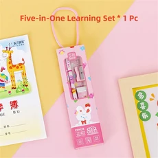 학습용 핑크색 다기능 연필 세트 지우개 자 연필깎이 포함 학생들의 필기용으로 적합 d