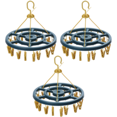 유콘 다용도 양말 속옷 원형 빨래 집게 건조대 18클립, 옐로우, 3개