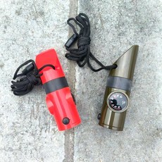 戶外七合一多功能口哨 求生哨LED燈溫度計指南針放大鏡, 1個