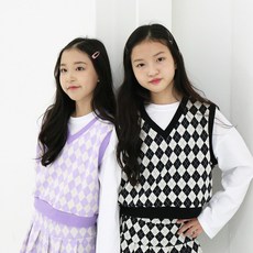 우연팬시 여아용 아가일 체크 조끼
