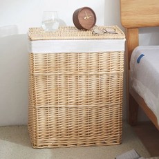 빨래 바구니 뚜껑 빨래통 사각 바스켓 세탁바구니, N. 오리지널 컬러 바구니  퓨어 리넨 안감, C. 크, 1개