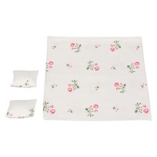 인형의 집 침구 이불과 베개가 포함된 3피스 세트 담요 6인치 인형을 위한 사실적인 침실 액세서리, 3 Piece White/Flower Set