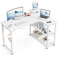 AODK 오른쪽 선반 코너형 컴퓨터 데스크 헤드셋 거치대 포함 책상 ㄱ자, 흰색, 1