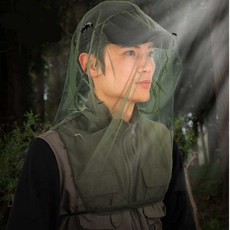 휴대용 얼굴 고정 방충망 모자 망사 낚시 얼굴망 벌초망 양봉, 그린