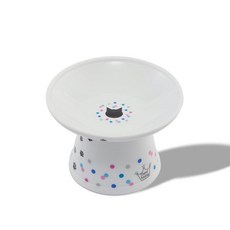 Necoichi 높은 고양이 사료 그릇 - 수염과 목의 피로를 위한 세라믹 높은 고양이 그릇 식기 세척기 전자레인지 사용 가능 - 미끄럼 방지 및 구토 방지 인체 공학적 디자, Large Flat (2 Cups), 다채로운 도트