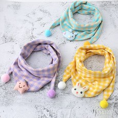 兒童三角巾雙層棉麻韓版卡通嬰兒口水巾寶寶圍巾時尚保暖格子圍脖