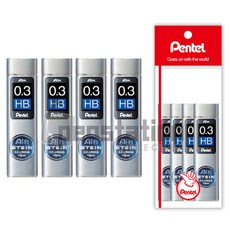 펜텔 아인슈타인 샤프심 0.3mm HB/B 4개 세트(펜텔 전용 포장 케이스/선물용), 아인샤프심 0.3mm HB 4개세트