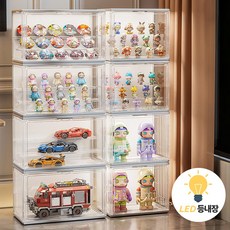 Curious Pony 피규어 장식장 led 투명 아크릴 케이스 탈부착 가능한 계단형 선반, 4개