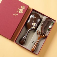 檀木梳子氣囊梳三件套經絡梳木梳子女士專用母親節梳子禮盒氣墊梳, 百合氣墊梳 鹿角按摩 耳朵梳 送手提袋